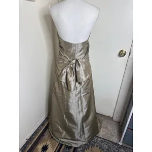 VTG AMSALE Gold Strapless Satin Gown Ruched Bodice Formal Evening Dress Sz 8 Y2K thumbnail 5
