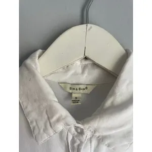 Sim & Sam White‎ Cream Rayon Short Sleeve Peter Pan Collar Button Down Blouse S thumbnail 2