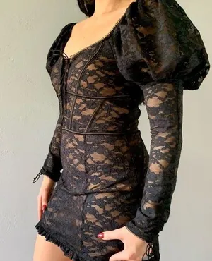For Love and Lemons Black Violetta Lace Dress Black Size M thumbnail 1