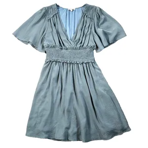 Baltic Born Smocked Waist Mini Dress Women's Small Blue Flutter Sleeve Pleated thumbnail 1