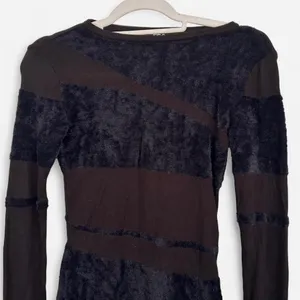 EGO CONTRAST SHEER KNIT FLUFFY Body con mini dress black small thumbnail 5