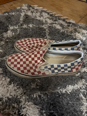 Red & Blue checkered vans slip on thumbnail 2