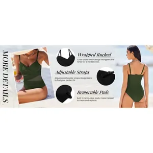 AI'MAGE Black One-Piece Swimsuit Slimming Modest Mesh Bathing Suit US LARGE thumbnail 3
