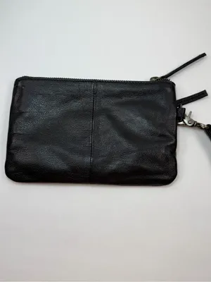 Day & Mood Sting Clutch Wristlet Black Leather Woven Zip Pouch Bag thumbnail 3