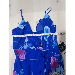 Lulus NWT Women Large Royal Blue Ladean Floral Print Ruffled Wrap Maxi Dress thumbnail 9