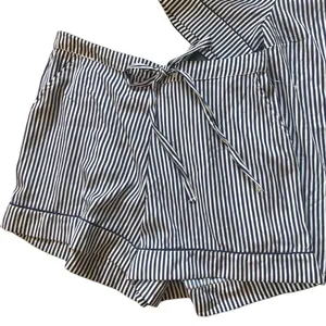 Isaac Mizrahi Navy Pinstripe 2Pc Pajama Set Sz Small Shorts Button Down SS Top thumbnail 3