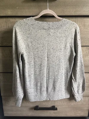 LOFT XS Gray Black Speckled Knit Raglan Sweater thumbnail 7