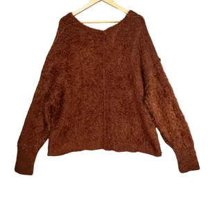 Free People Fuzzy Knit Sweater‎ Brown Slouchy Cozy Boho Pullover M thumbnail 2