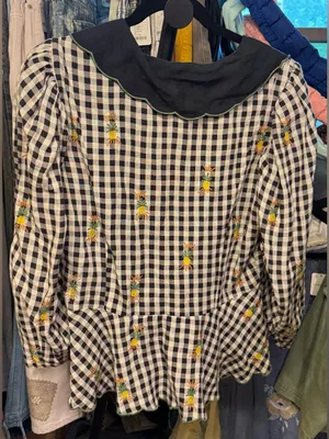 FARM Rio Linen Blend Gingham Embroidered Top - black - Large thumbnail 8