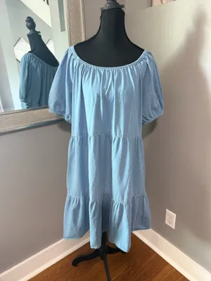 BeachLunchLounge Amie Convertible Neck Costal Cowgirl Chambray Denim Dress Large. thumbnail 2