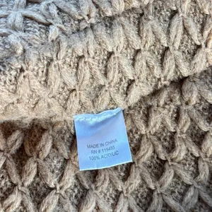 Classic Knit Poncho Cape Shawl‎ Tan with Hood Toggle Closure Fringe Hem One Size thumbnail 5