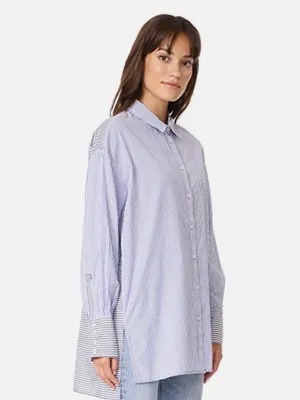 Free People Lakehouse Button Down Shirt in Blue and White Stripe thumbnail 2