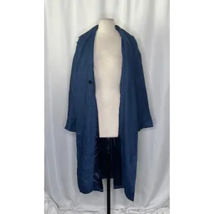 ZARA Limited Edition Linen Coat Buttons Pockets Double Breasted Blue X-Small thumbnail 4