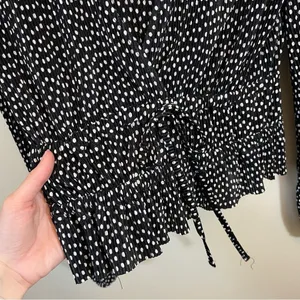 Zara Pleated Surplice V Neck Faux Wrap Blouse Top Polka Dots Long Sleeves Medium thumbnail 8