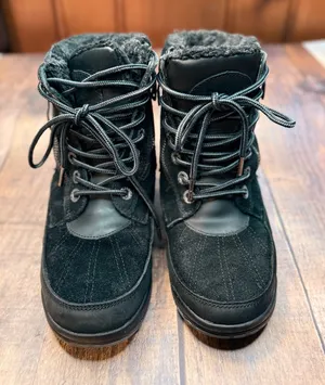 Pajar Boots Womens 7 Jeana Combat Lace Up Faux Fur Lined Side Zip Black Suede thumbnail 1