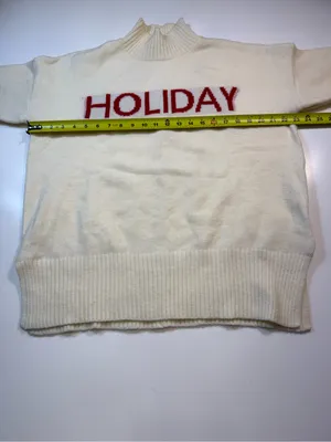 Elan Cream Cowlneck Sweater with Red 'HOLIDAY' Lettering thumbnail 4