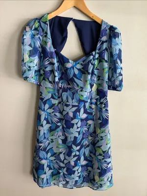 Trendyol Blue Floral Puff Sleeve Open Back Mini Dress EU 38 US 6 Small thumbnail 3