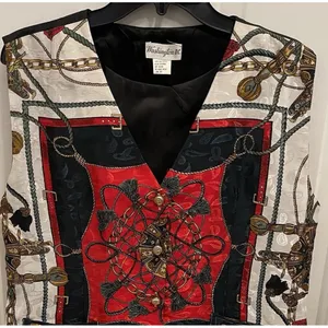 Vintage Equestrian Print Vest Academia Preppy Derby Heritage‎ Gold Button Womens thumbnail 1