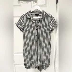 Banana Republic Gray White Coastal Linen Blend Preppy Size 4 Striped Shirt Dress thumbnail 7