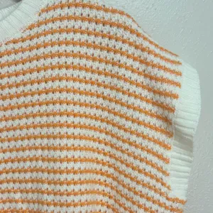 Knit Mix Sweater Vest White Orange Striped Textured Knit Boxy Preppy Coastal L thumbnail 4