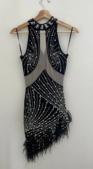 Thomas The Runway Black Mini Dress With Rhinestones And Pearls thumbnail 3