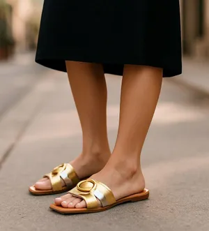 NEW Franco Sarto Gold Silver Buckle Detail Slip On Comfort Sandal thumbnail 1