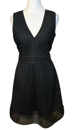 J.Crew Black Eyelet Striped V-Neck Fit &‎ Flare Dress Size 2 LBD Cocktail Event thumbnail 1