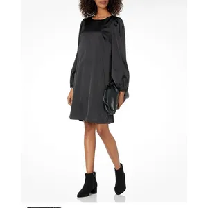 The Drop @shopdandy Black Silky Belted Blouson Sleeve Dress NWT L‎ thumbnail 2