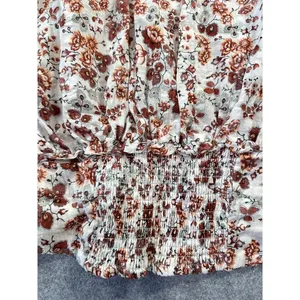 Anthropologie Gauzy Cream Floral‎ Button Front Cropped Blouse Rust Long Sleeve thumbnail 13