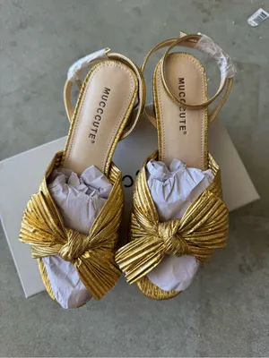 MUCCCUTE Women's Bow Knot Sandals Ankle Buckle Strap Chunky Heeled Size 6 thumbnail 3