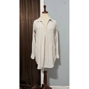 Free People Striped Tunic Shirt‎ Womens XS Long Sleeve Boho Split Neck Pullover thumbnail 3