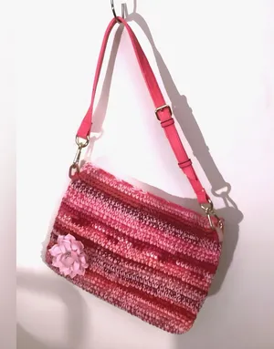 Handmade Adorable Crochet Pink Purse. Shoulder bag with Adjustable shoulder straps thumbnail 1