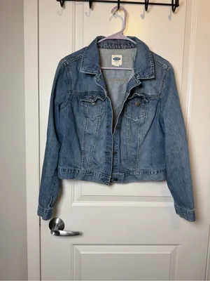 Old Navy Medium Blue Denim Cropped Trucker Jacket thumbnail 2