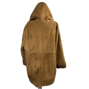 Very Veranesi Faux Suede Shearling Coat‎ Brown Sherpa Lined Hooded Vintage 90s L thumbnail 2