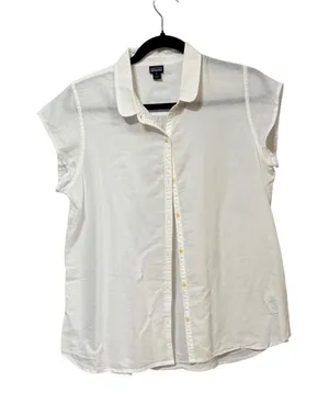 Patagonia‎ White Organic Cotton Hemp Short Sleeve Button Down Shirt 54340 Size 6 thumbnail 1