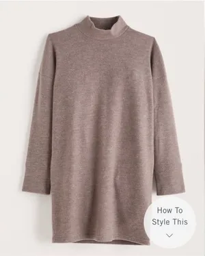 Abercrombie & Fitch Exclusive Online Taupe Cozy Knit Dress Mock Neck thumbnail 1