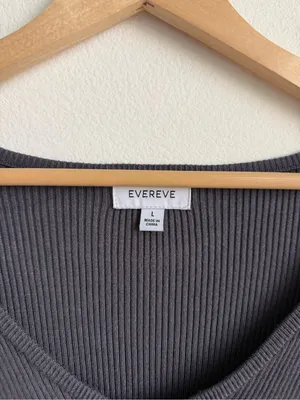 Evereve Hilary V-Neck Puff Sleeve Ribbed Pullover Sweater Grey Large thumbnail 5