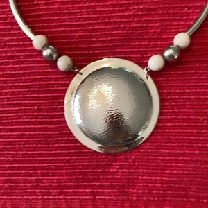 Vintage Park Lane necklace silver medallion with silver & grayish beads EVC thumbnail 3