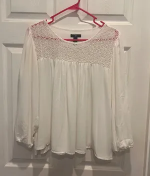 Gap Womens Ivory Crochet‎ Lace Blouse Top Long Sleeve Large Bridal Cottagecore thumbnail 1