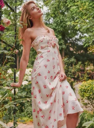 LAIT Collection Pink Floral Strapless NWT Size M, Fits like L‎ in the bust thumbnail 1