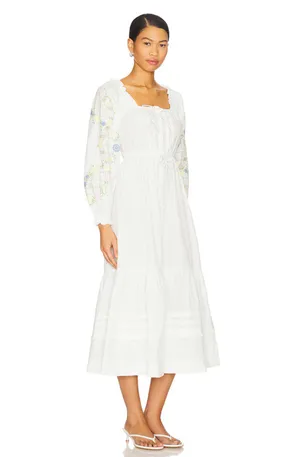 Revolve Anthropologie Damson Madder White Cotton Junia Midi Dress in Embroidered thumbnail 2