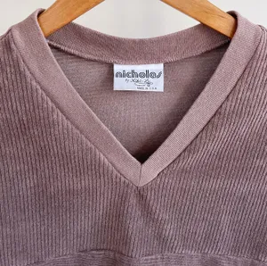 Vintage 70’s Ribbed Corduroy V-neck Cropped Sweatshirt in Taupe thumbnail 4