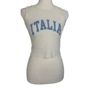 Italia Ribbed Crop Tank Top Womens One Size Cream Blue Graphic Made in Italy Y2K thumbnail 12