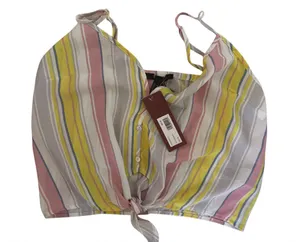 Forever 21 Pastel Striped Tie-Front Tank — Yellow, Pink & Gray thumbnail 1