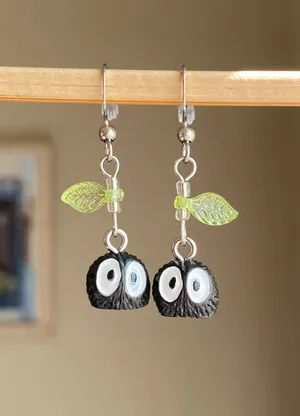 Handmade Kawaii fairy cottage style soot dangle earrings 🍃🌀🌳 thumbnail 1