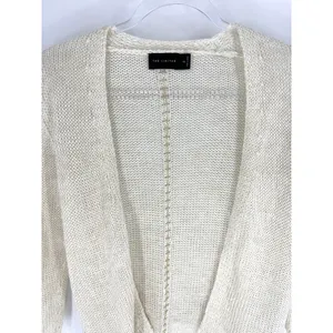 The Limited Cream Linen Metallic Open Front Cardigan Macrame‎ Fringe Belt XS thumbnail 5