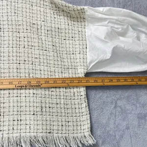 Zara Tweed Fringe Boxy Crop Top White Black Check Balloon‎ Sleeve Blouse XL New thumbnail 7
