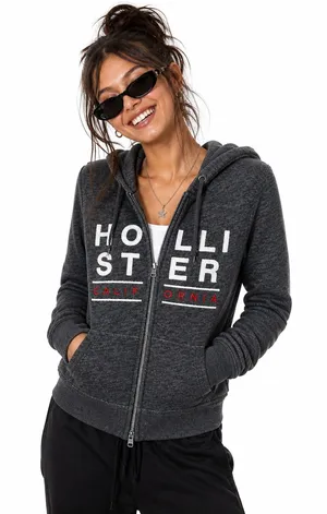 Hollister Y2K Zip Hoodie Gray Embroidered Logo California Fleece 2000s Street S thumbnail 1