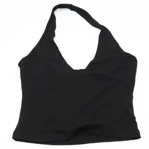 Unbranded Halter Top Womens XS Cropped Black V-Neck Stretch Excellent thumbnail 1