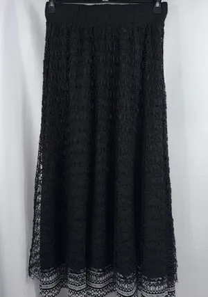 Lapis Women’s Black Crochet Lace Maxi Skirt Size M Boho Tiered thumbnail 1